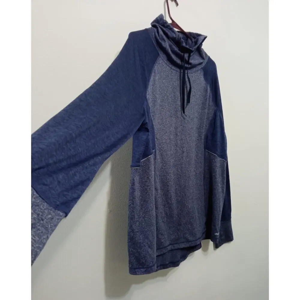 Avia Women's Athletic Top Pullover Blue Drawstring Long Sleeve Funnel Neck XL